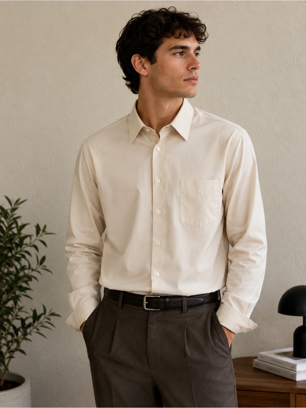 Arrow Men's Long-Sleeve Dress Shirt in Cream